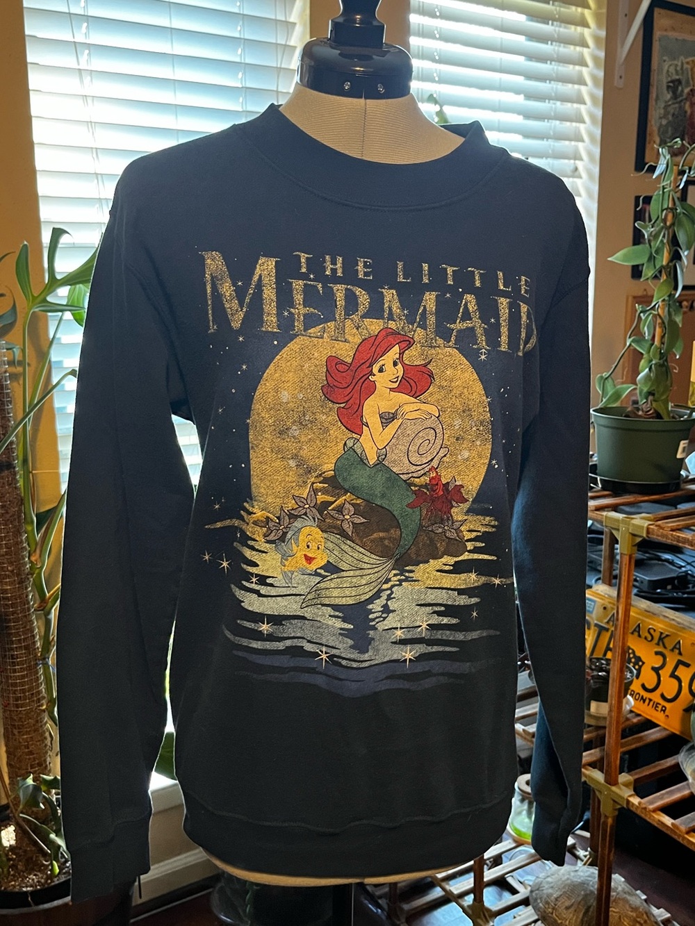 Disney Black Little Mermaid Graphic Sweatshirt with Gold Moon